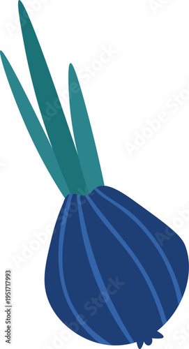 Stylized onion vegetable with green shoots illustration