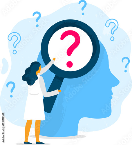 Person analyzing questions in human brain head