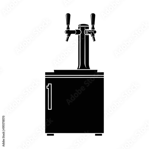 Black Silhouette of a Kegerator Fridge Tower for Draft Beer Dispensing and Beverage Service