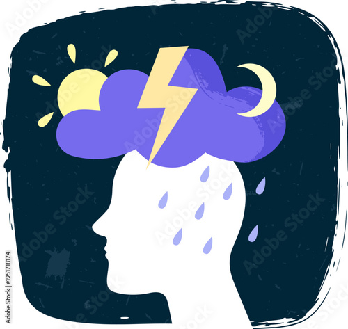 Person experiencing emotional storm, mood swings, and mental health issues
