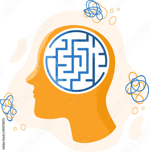 Human head with labyrinth inside representing complex mind