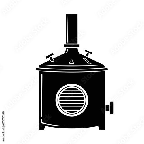 Black Silhouette of a Mash Tun Brewing Vessel for Craft Beer Making and Distillery Production