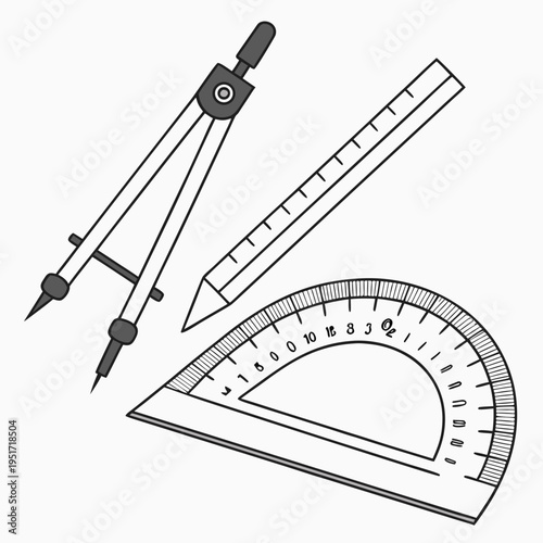 Compass ruler and protractor geometry tools
