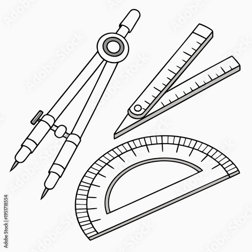 Technical tools compass ruler protractor geometry