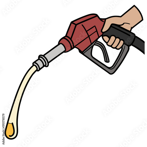 Hand holding red gas pump nozzle fuel petroleum