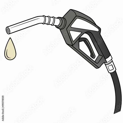 Gray gas pump nozzle with fuel drop petroleum transportation