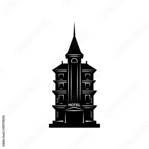 Black Silhouette of a Board Game Hotel Building Piece for Property Trading and Real Estate Strategy