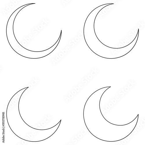 Hand-drawn doodle set of crescent moons on a white background.