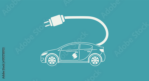 Electric Car Charging Concept Illustration with EV Plug Cable and Eco Vehicle Outline