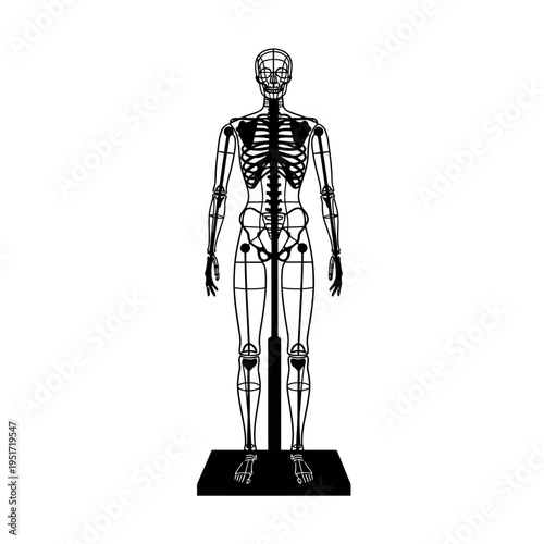 Black Silhouette of a Sculpting Armature Wire Skeleton on Stand for Clay Modeling and Artistic Creation