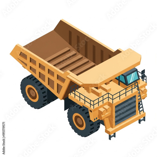 Large yellow mining dump truck isometric illustration.