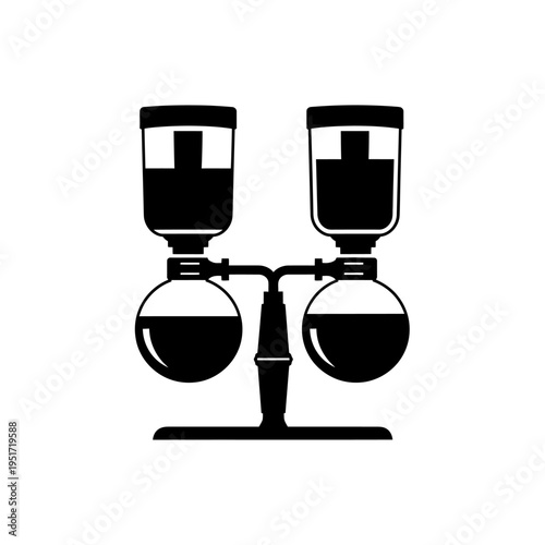 Black Silhouette of a Siphon Coffee Maker Vacuum Glass Brewer for Artisanal Cafe Culture and Energy
