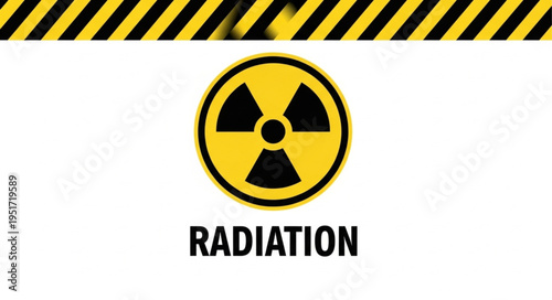 Radiation warning symbol with hazard stripes.