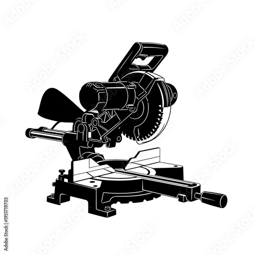 Black Silhouette of a Sliding Miter Chop Saw for Heavy Duty Wood Cutting and Construction Work