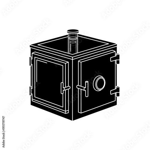 Black Silhouette of a Spirit Safe Glass Enclosure for Distillery Operations and Quality Control