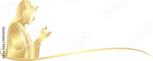 Golden silhouette illustration of goddess Kwan Im in vector format