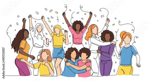 Diverse group of women celebrating together with joy and unity.