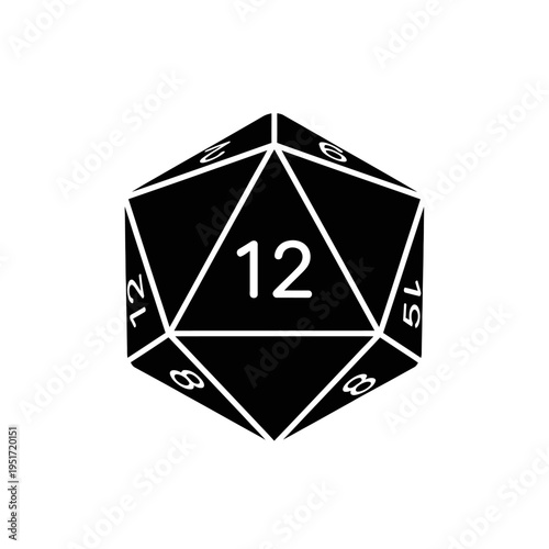 Black Silhouette of a Pentagonal Twelve Sided Die for Tabletop Roleplaying and Gaming Adventures