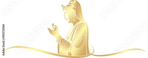 Golden silhouette illustration of goddess Kwan Im in vector format