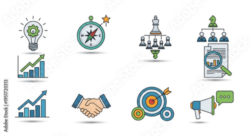 Business Strategy Icons Collection for Success and Planning.