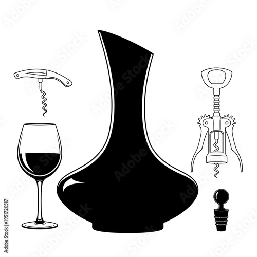 Black Silhouette of a Wide Bottom Wine Decanter Carafe for Tasting Rooms and Elegant Dining
