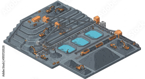 Isometric View of a Mining Operation with Processing Facilities.