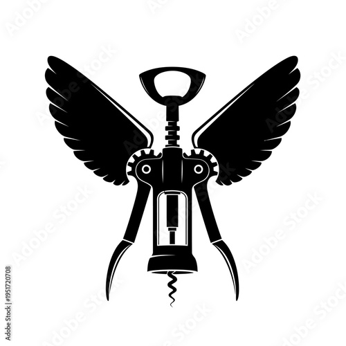 Black Silhouette of a Winged Double Lever Corkscrew for Kitchen Bottle Opening and Entertaining