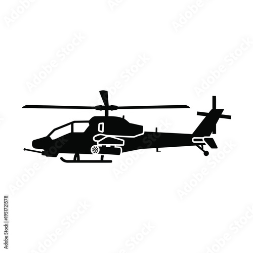Military attack helicopter silhouette icon in side view