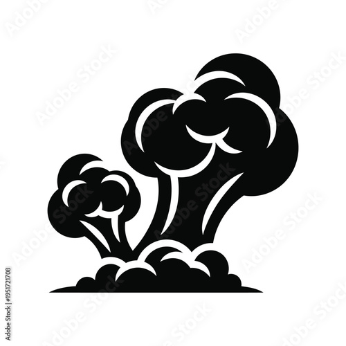 Black explosion silhouette icon erupting in a graphic comic style