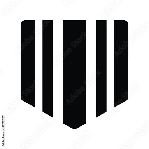 Shield icon with vertical stripes minimalist graphic design for logo or emblem black silhouette