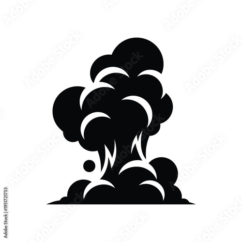 Explosion silhouette rising smoke cloud comic style graphic icon