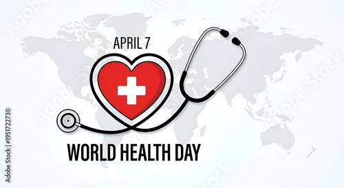 World Health Day Illustration with Heart and World Map