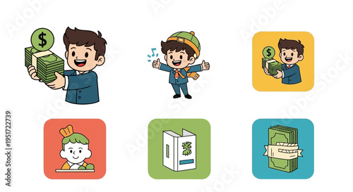 Finance Character Set Money Concept Cartoon Vector Illustrations Isolated on White Background