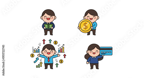 Finance Character Set Money Concept Cartoon Vector Illustrations Isolated on White Background
