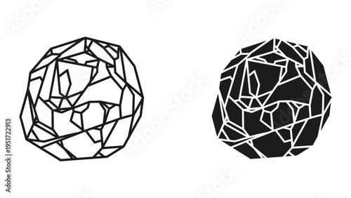 Geometric Crystal Abstract Shapes - Line Art and Solid Fill Icons
