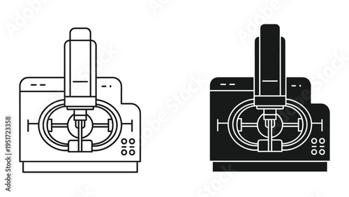 Industrial CNC Machine Icon Set - Lathe, Mill, Lathe Machine, Machining Tool, Manufacturing, Technology, Engineering