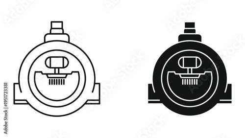 Pressure Gauge Icon: Line Art and Solid Black Styles on White Background