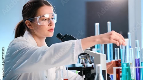 Video of a scientist examining samples under a microscope in a laboratory