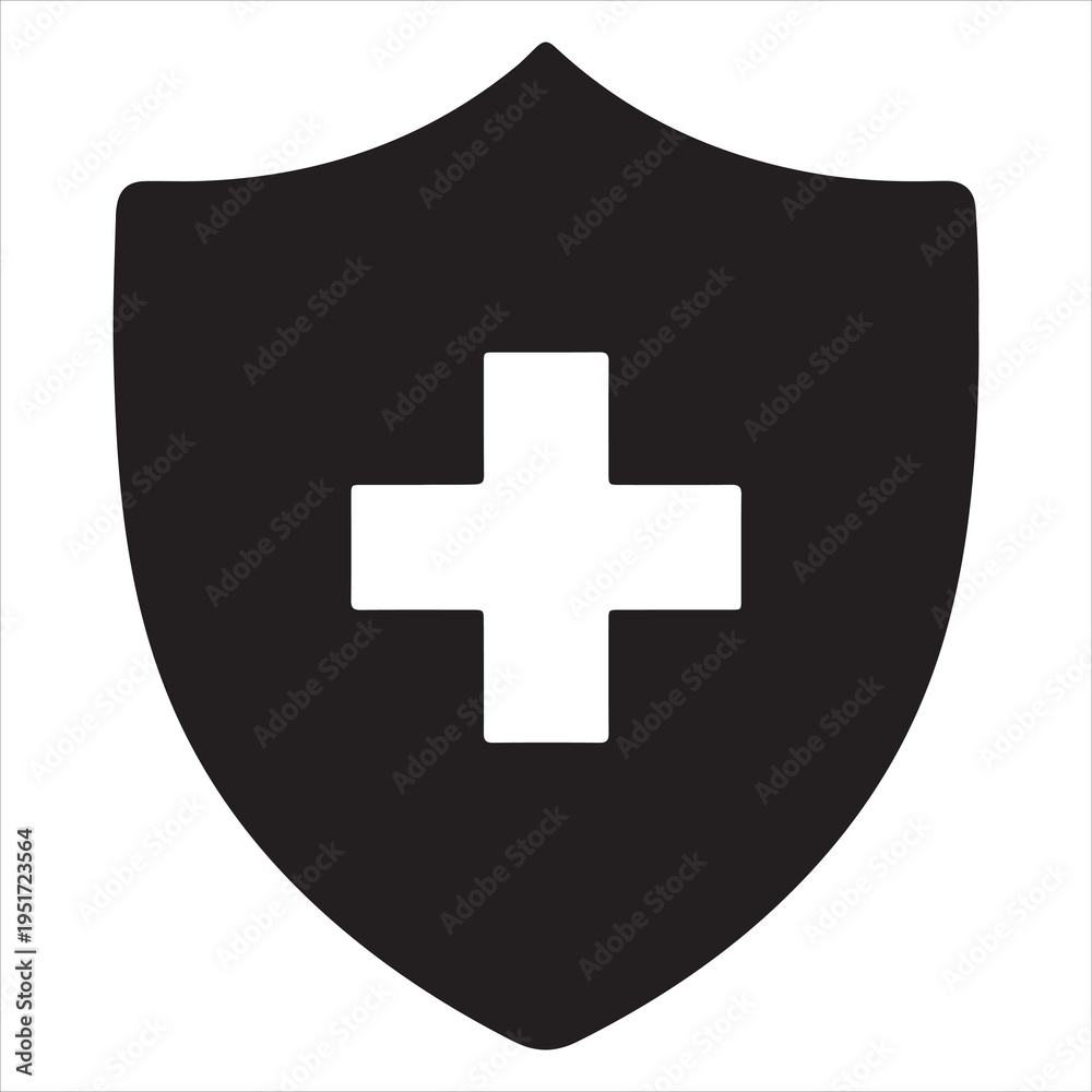 Fototapeta premium Black shield with white cross vector icon