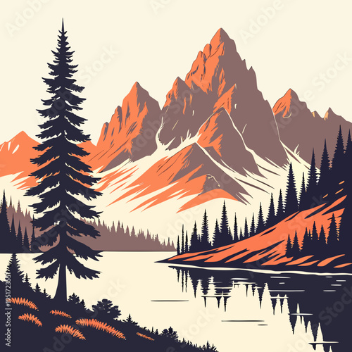 Mountain Landscape with Pine Trees nature scenery