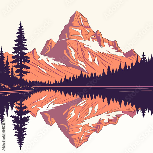 Mountain Peak with Lake and Trees landscape