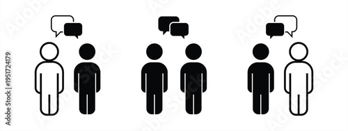 Collection of talking icons. Conversation and communication icons, chat or speech bubble icons. Vector illustration.