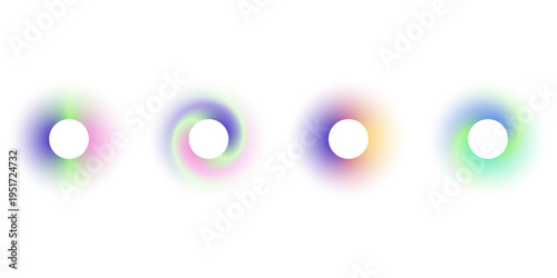 Gradient circles background, color gradation with halftone effect. Vibrant design colorful swirls. Gradient blur circle pattern with grain dots design. Rainbow rgb color spectrum. Vector illustration
