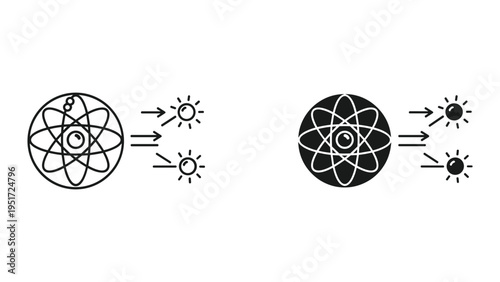 Atom and Photon Interaction: Physics Diagram Icon, Line Art and Solid Icons