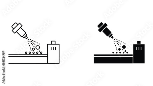 Industrial Manufacturing Process: Spraying Particles on Production Line