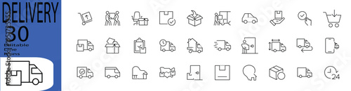 Delivery line editable icon set. Editable stroke. Vector illustration.	
