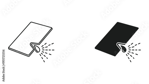 Spray Bottle Icon: Liquid Droplet and Spray Lines in Outline and Solid Styles