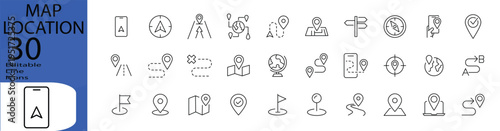 Map Location line editable icon set. Editable stroke. Vector illustration.	

