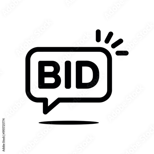 A simple black and white icon of a bid speech bubble