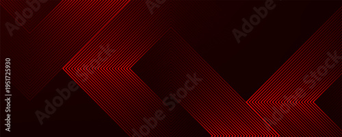 Abstract red neon arrow light glow background. Futuristic cyber laser line motion banner for casino. Dynamic techno perspective beam 3d graphic design. Cool party power and energy boost led tunnel